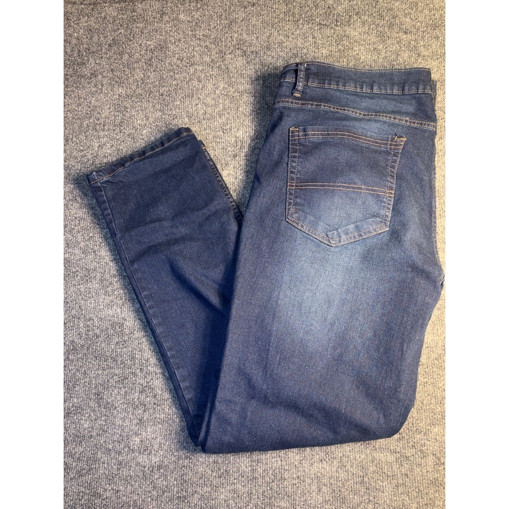 Beverly Hills Polo Club Jeans Mens 44x32 Blue Denim Faded Whiskered Straight Leg